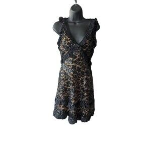 Michael Kors Sequined Lace Ruffle-Trim Dress S Black